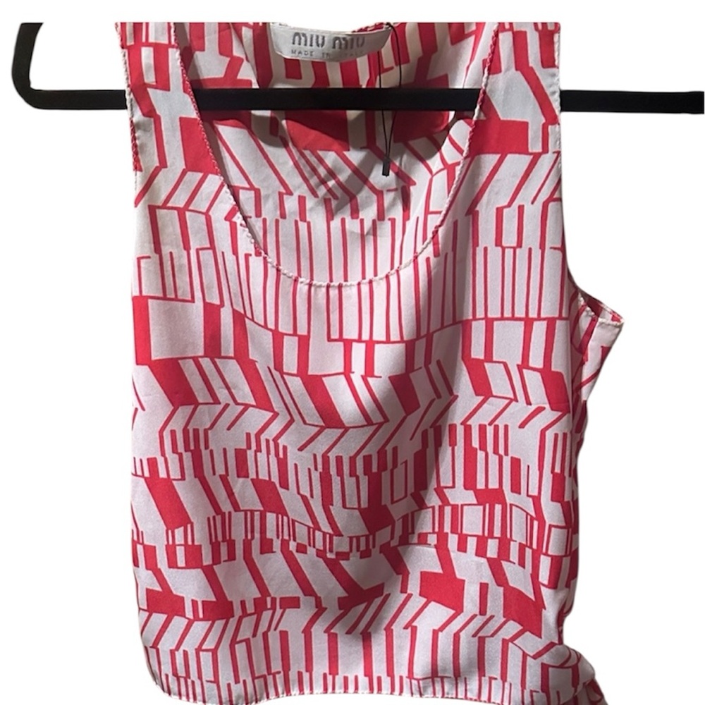 Miu Miu Red and White Geometric Tank Top